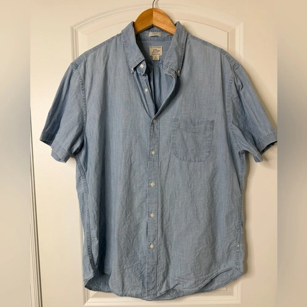 J. Crew Light Blue Organic Cotton Button-Down Shirt Size L
